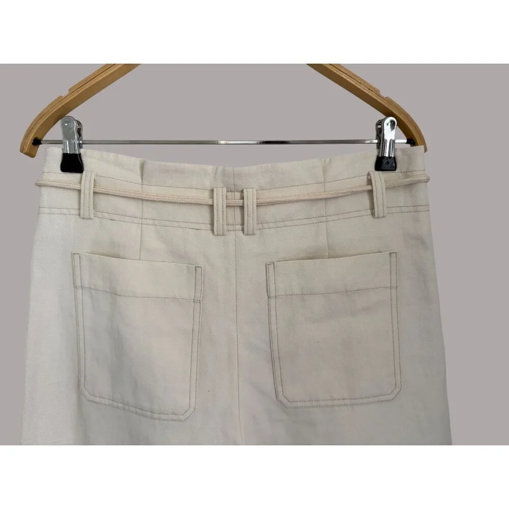 Vince Womens Cream Cotton Wide-Leg Cropped Pants W/ Patch Pockets & Drawstring W - Picture 6 of 7